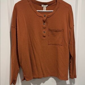 Rust Waffle Knit Henley Shirt